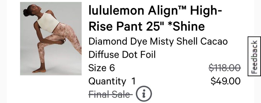 lululemon Align High-Rise Pant 25 Shine Diamond Dye Misty Shell Cacao Size  12