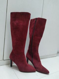 Maroon Velvet Boots with red sole