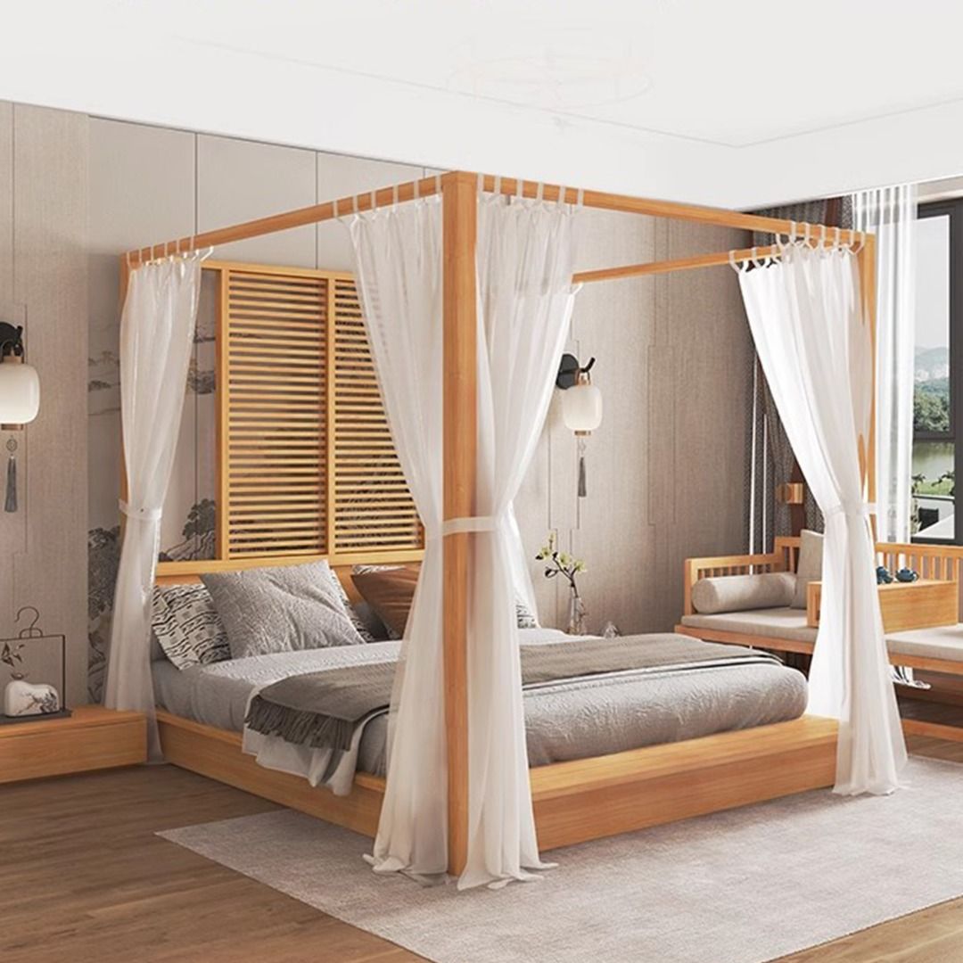 Solid wood top canopy bed