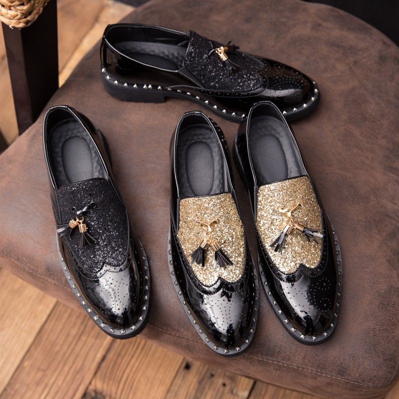 Men gold black loafers shoe formal shoe size 38 44