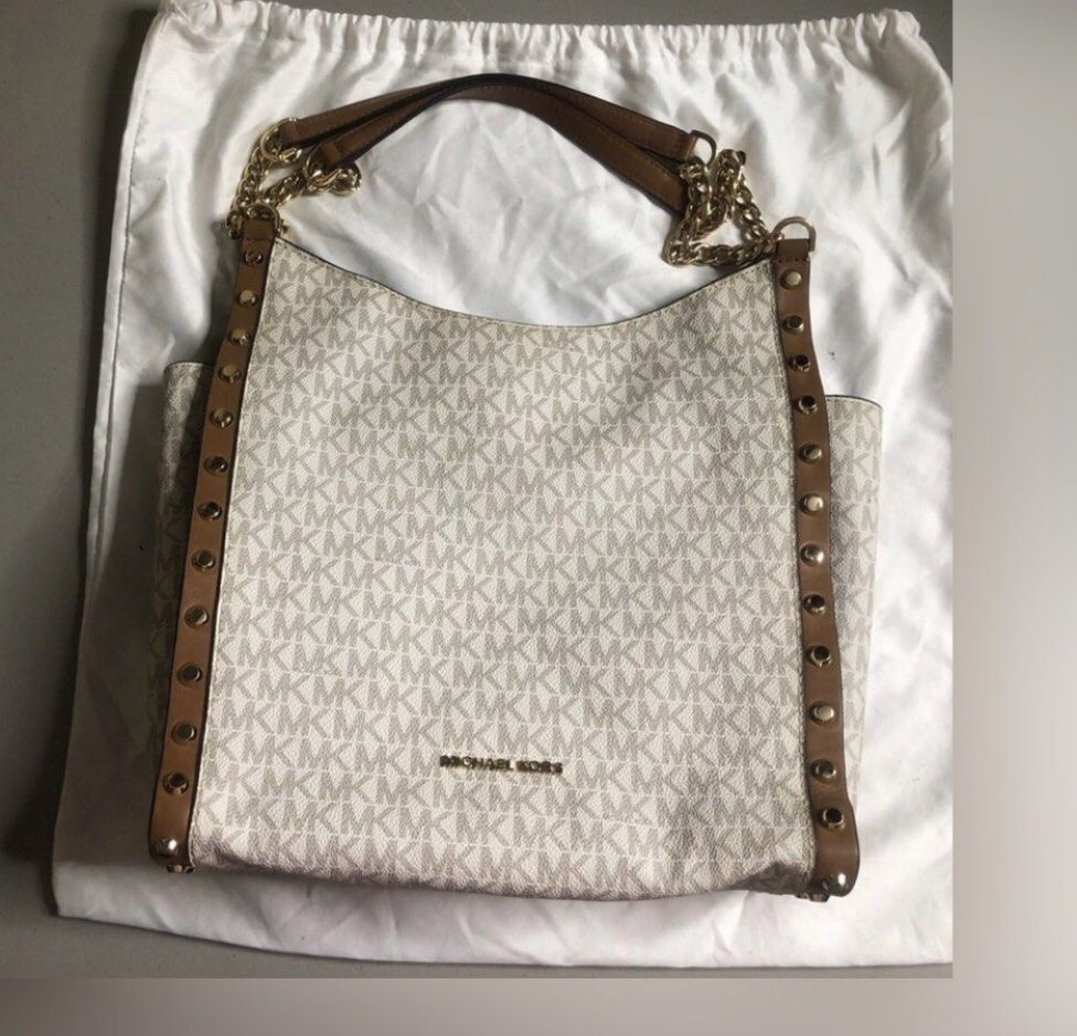 Michael kors newbury studded logo chain tote sale