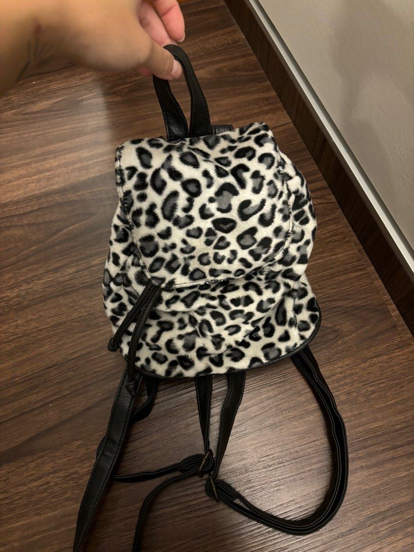 Mini leopard print furry backpack Women s Fashion Bags Wallets
