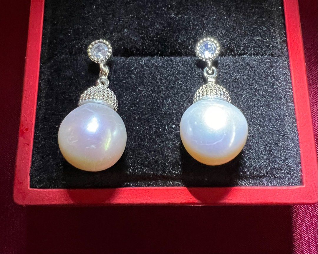 White pearl store dangle earrings
