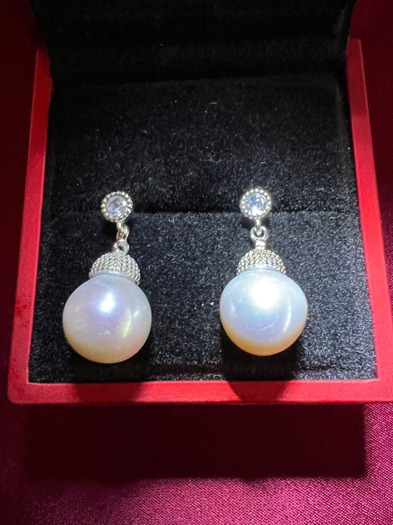 Natural Seawater 11.1mm White Pearl Earrings Women s Fashion