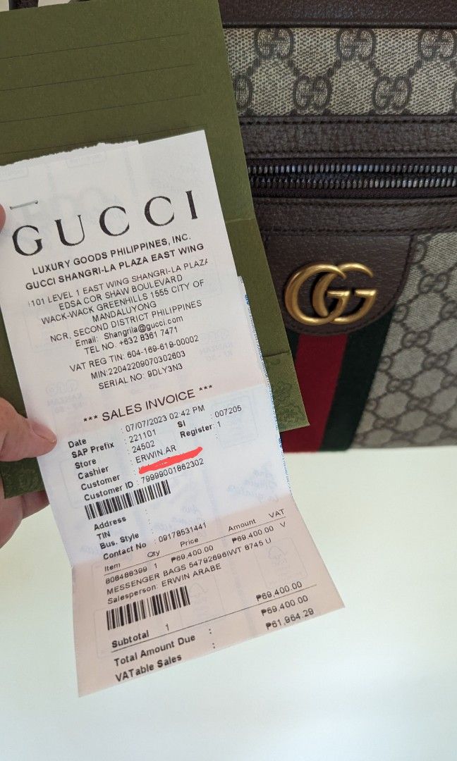 Gucci messenger sales bag receipt