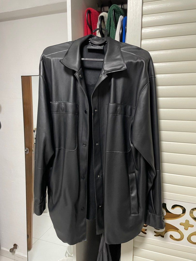 Pull and bear black leather jacket best sale