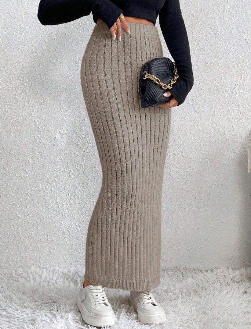 Ribbed Knit Pencil Skirt Women s Fashion Bottoms Skirts on Carousell