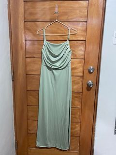 Sage Green Cowl Neck with Side Slit Long dress