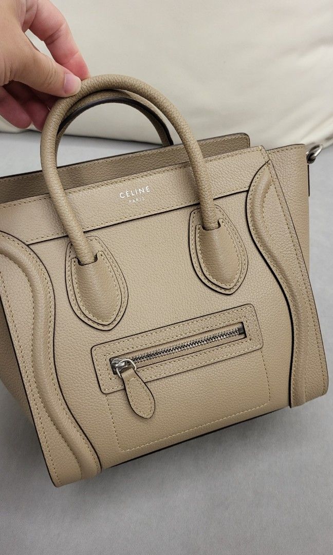 SALE Celine Nano Luggage Bag In Drummed Calfskin Dune