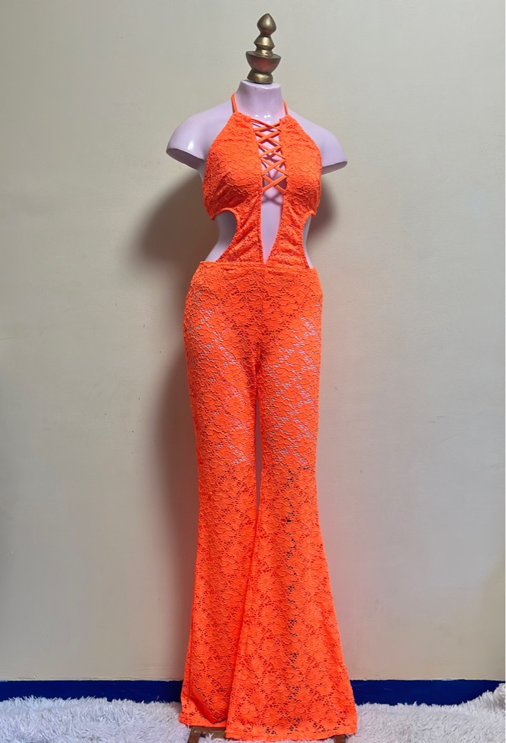 Sexy beach orange jumpsuit, Women's Fashion, Dresses & Sets, Jumpsuits ...
