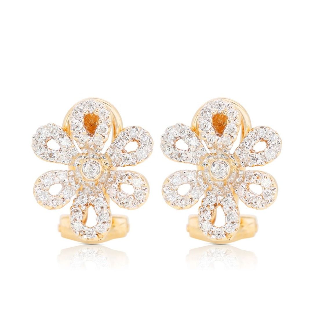 Gold flower earrings with on sale diamonds