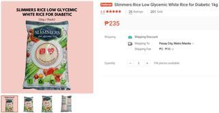Slimmers Rice Low Glycemic White Rice for Diabetic 1kg / pack