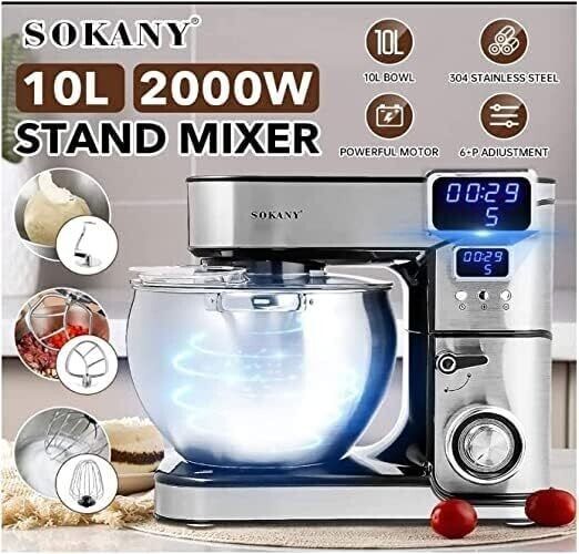 Sokany 10L STAND MIXER 2000W (Category: Other Kitchenware & Tableware) located in Paranaque City. Submitted by ATIS.PH (Listing ID 1279822049, Image 2). Description: Sokany 623E 10L Kneading Food Mixer Machine Make your kitchen work much easier with the help of the Sokany 623E 10L Kneading Food Mixer Machine. It is made of stainless steel, enabling you to use it for a long time. The knob on the food mixer can be turned and adjusted to change the 