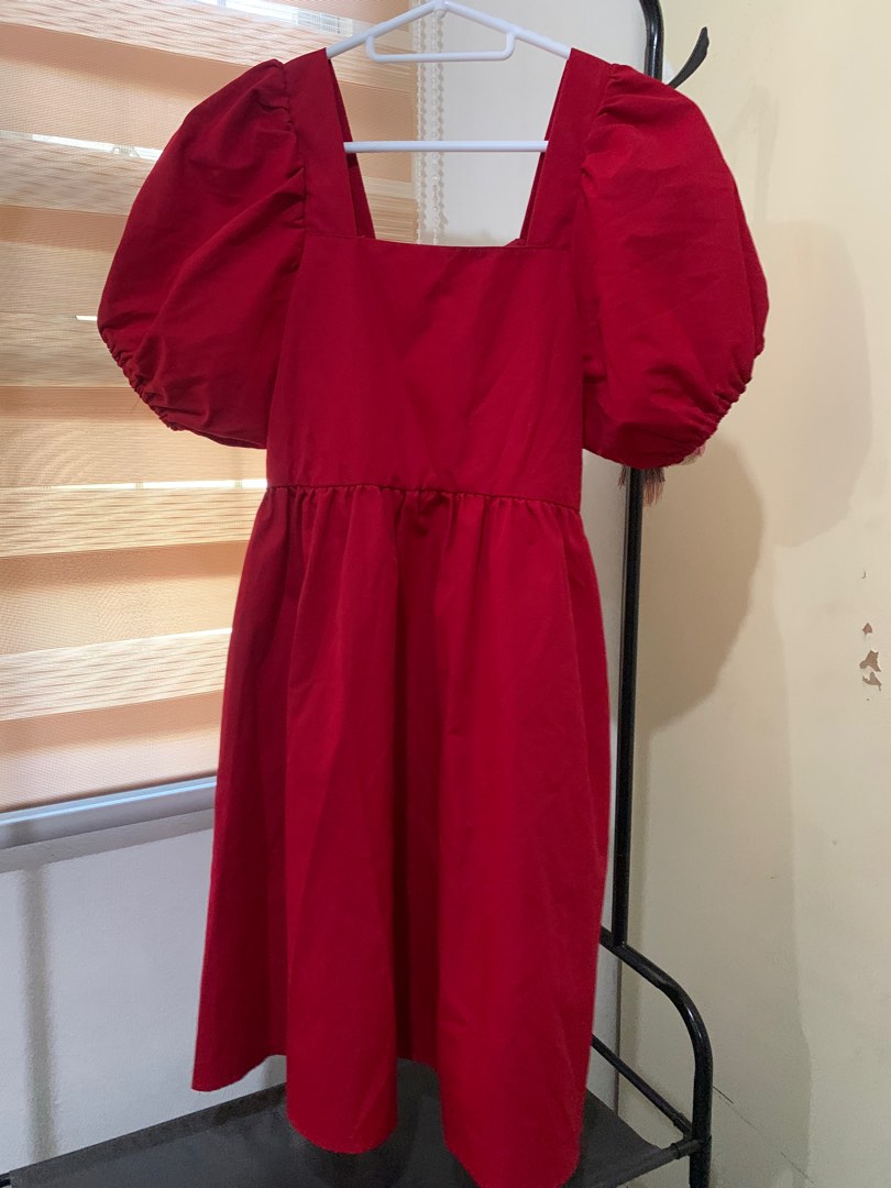 Squared Neck Sleeve Tiered Dress - Red main image 0