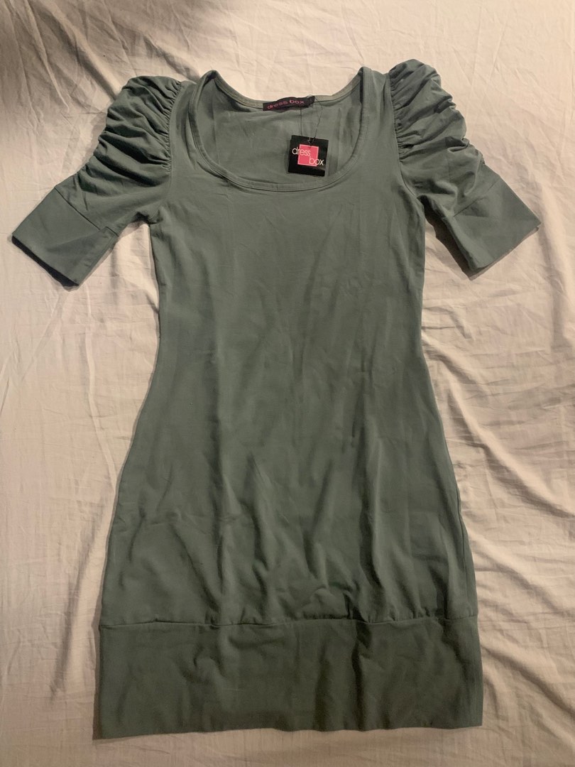 Women's Green Cotton Square Neck Puff Sleeve Fit & Flare Dress main image 1