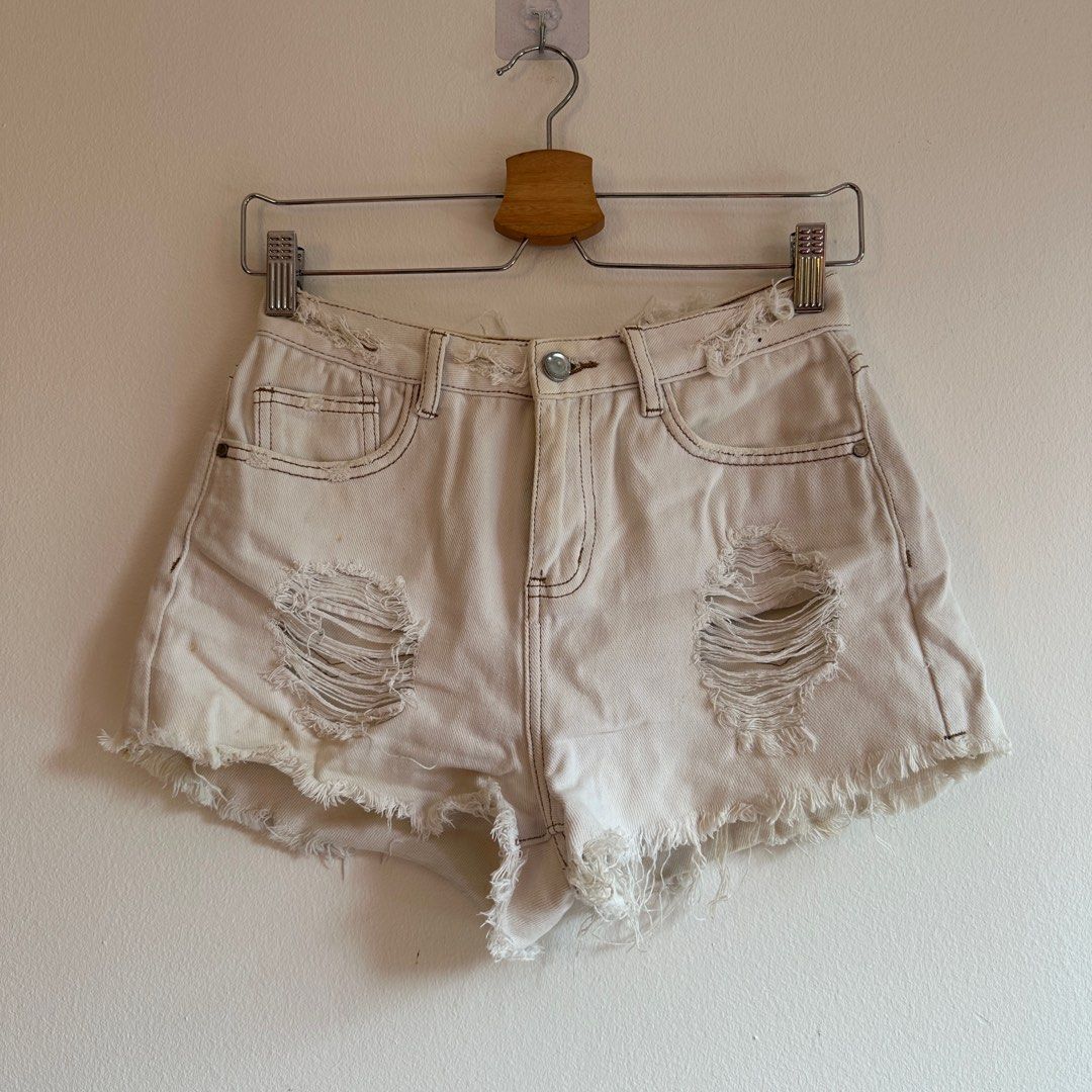 White cutoff denim on sale shorts