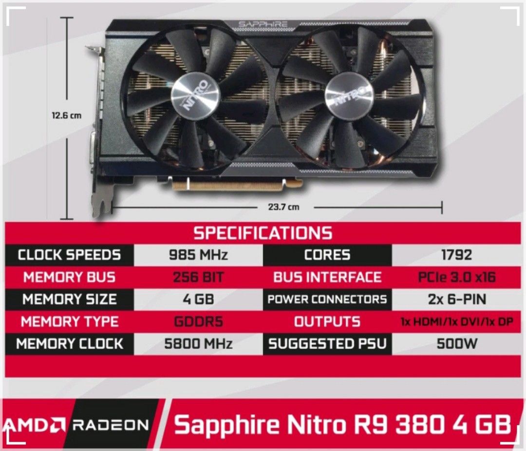Used Sapphire Nitro R9 380 4GB D5 GDDR5 Ultra Platinum AMD Graphic Card