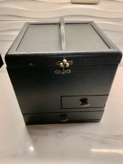 Vintage Wooden Jewelry / Vanity Box With  Mirror Storage Box Organizer - Black