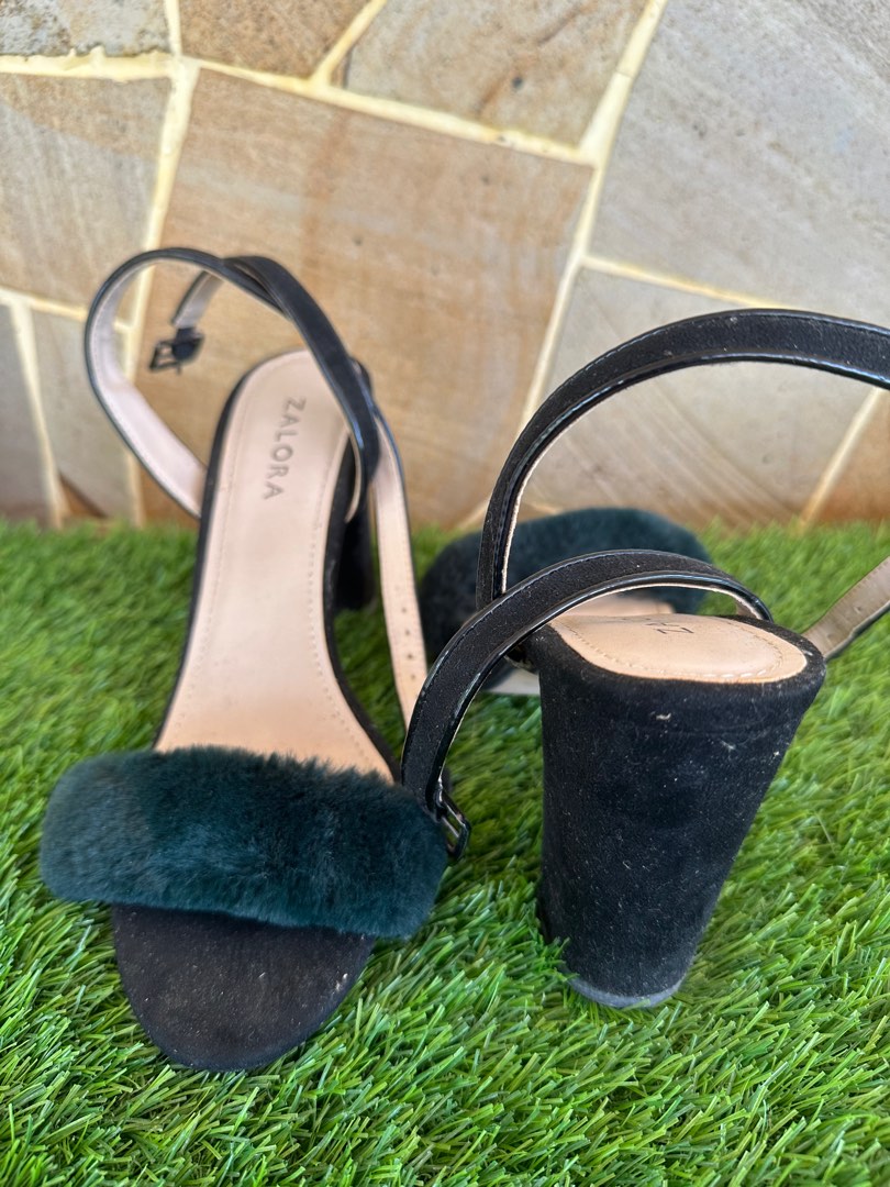 Furry block cheap heels
