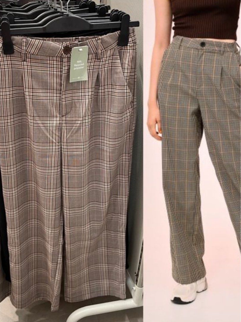 ZARA CHECKED purchase PANTS BROWN