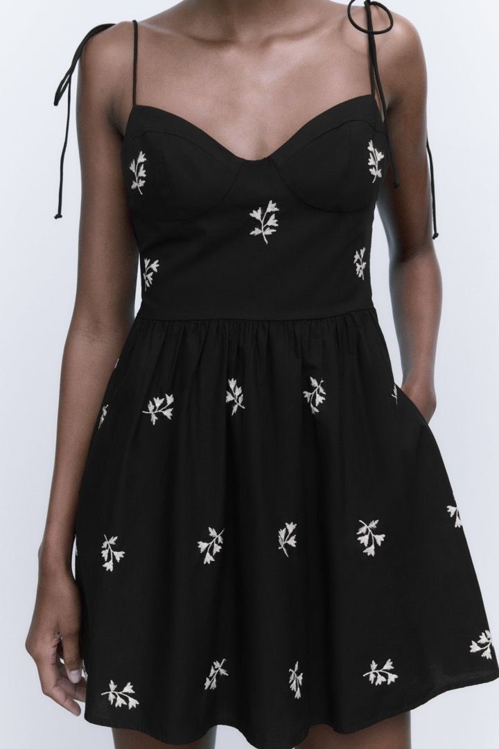 ZARA FLORAL EMBROIDERED POPLIN DRESS-XS, Women's Fashion, Dresses & Sets,  Dresses on Carousell