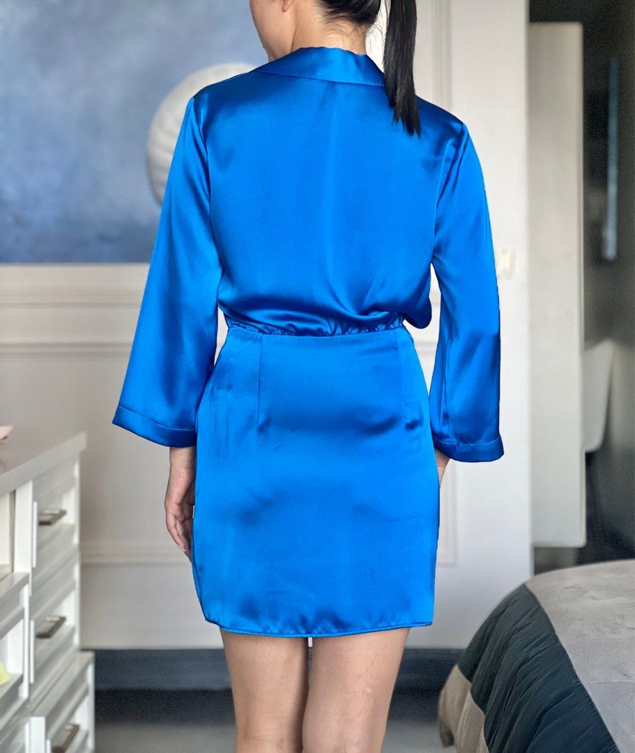 blue sheer sleeve dress Sheer Long Sleeve Mini Dress – Madida Clothing main image 1
