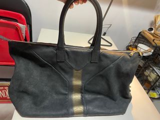 100% Authentic YSL Easy Bag in black and gold suede