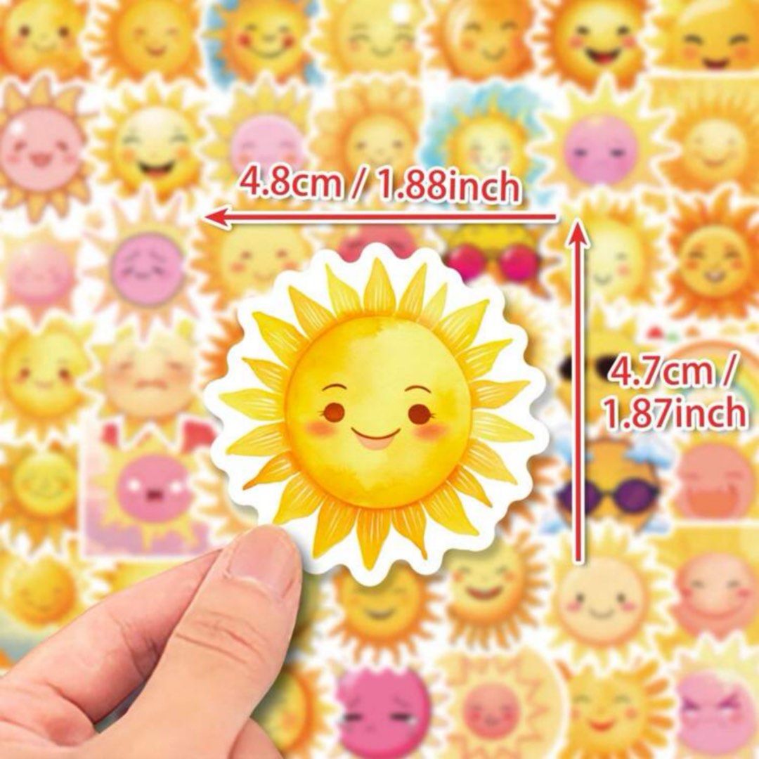 50pcs Cartoon Sun Shaped Cute Emoji Funny Face Children Stickers ...