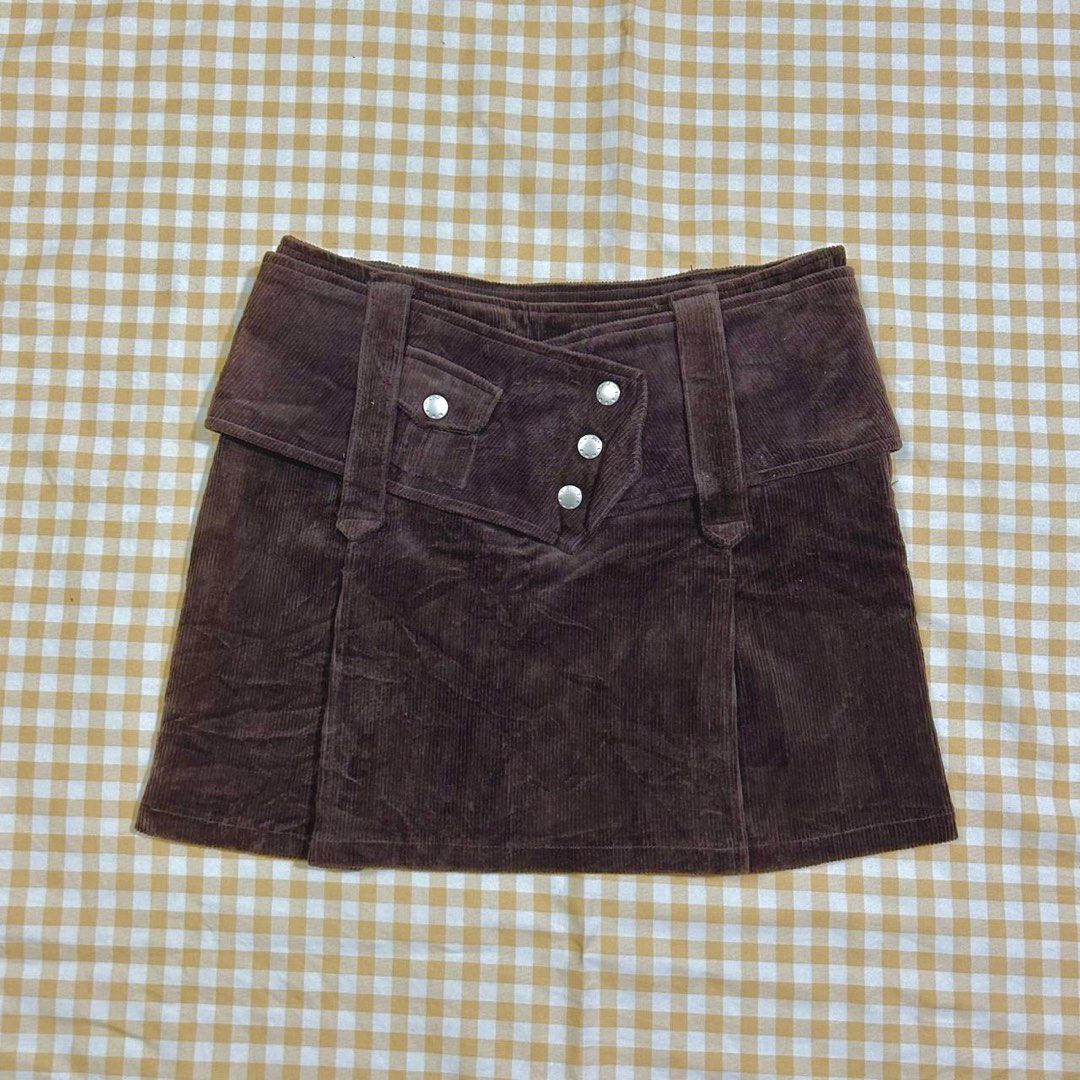 Chocolate brown hot sale corduroy skirt