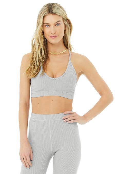 Alo Yoga Ribbed Blissful Bra in Athletic Gray, Women's Fashion