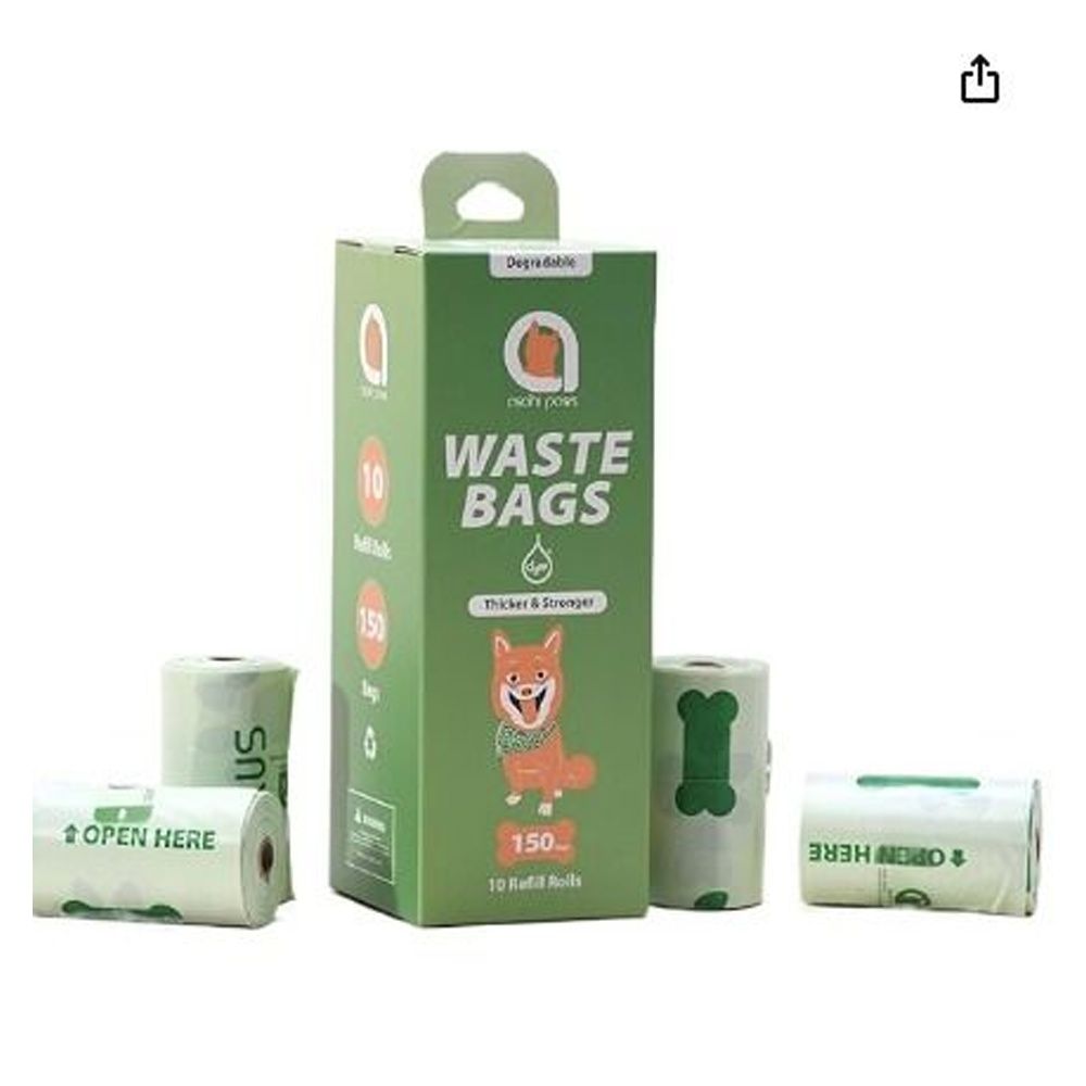 Asahi Paws Degradable Poop Waste Bag Greener with d2w Technology 100 Leak Proof Easy Tear Thicker Stronger Poop Bags for Dogs Cats