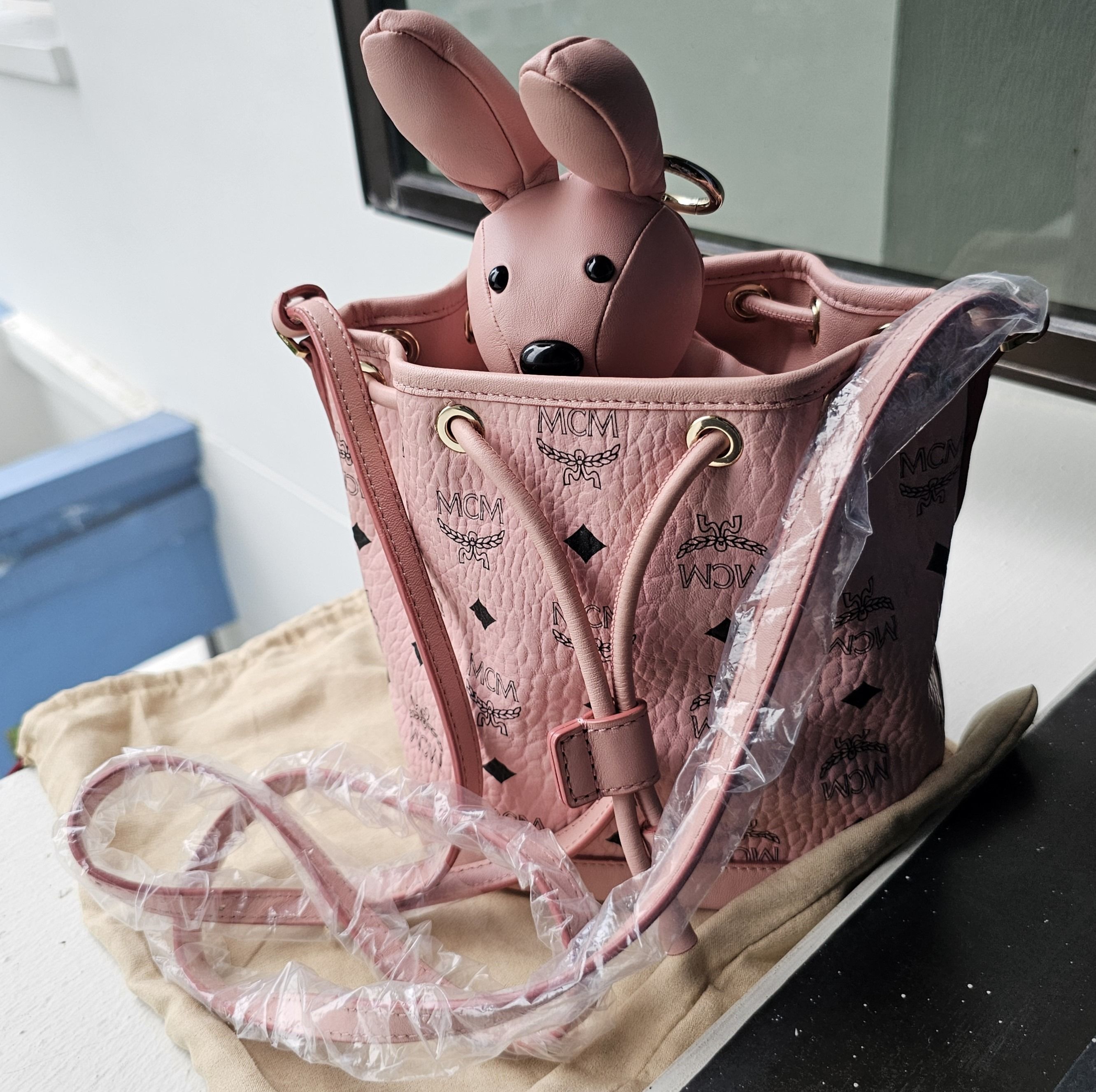 Authentic MCM Rabbit Bucket Crossbody Sling Pink Bag