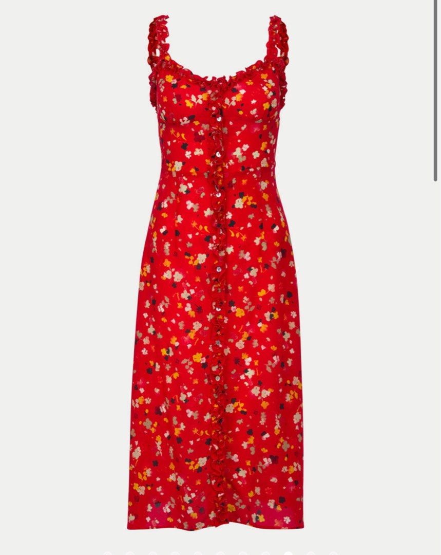 authentic realisation par rouje fleur red silk floral romantic dress ...