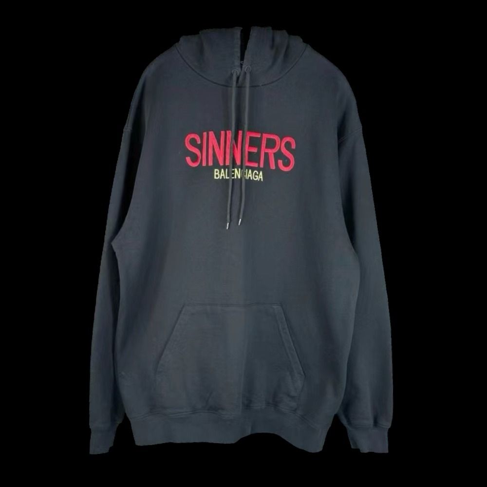 BALENCIAGA SINNERS EMBROIDERED LOGO BLACK HOODIE Men s Fashion