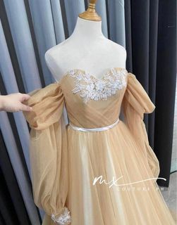 Beige Mocha Khaki Light Brown Lace Tulle Mesh Ethereal Princess Fairy Formal Prom Birthday Debut Ball Gown Dress
