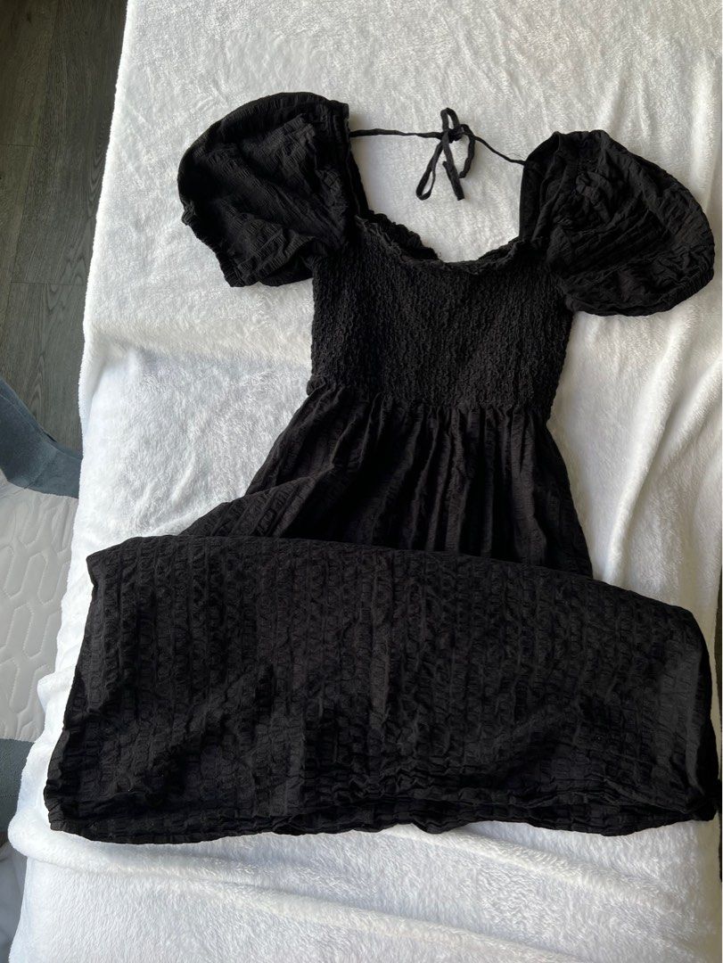 Women's Puffy Shoulder Dress in Black Stripe main image 0