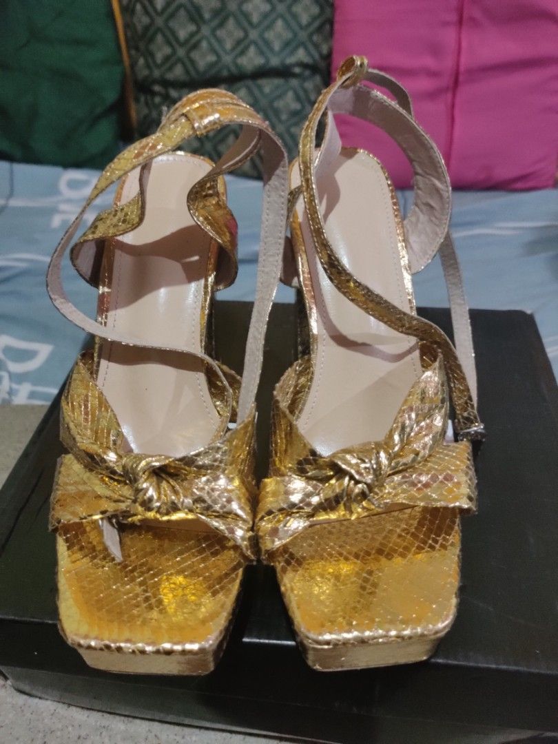 Braided ankle strap chunky heeled sandals (Category: Heels) located in Taguig. Submitted by sonsing (Listing ID 1280212874, Image 2). Description: used twice during wedding and annual party. Size: 8 - 25cm Heels: 5 inch flatform: 1 inch RFS: not using anymore.