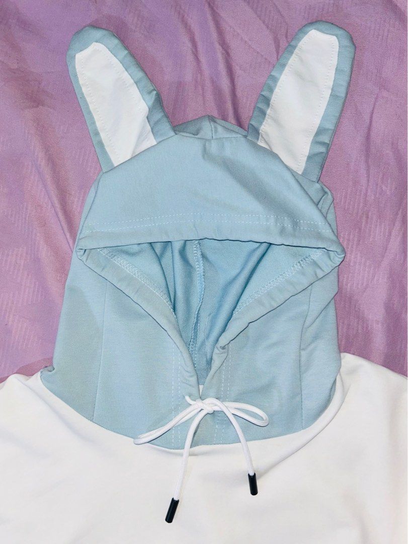 Bunny hoodie with bunny ears and drawstring Women s Fashion