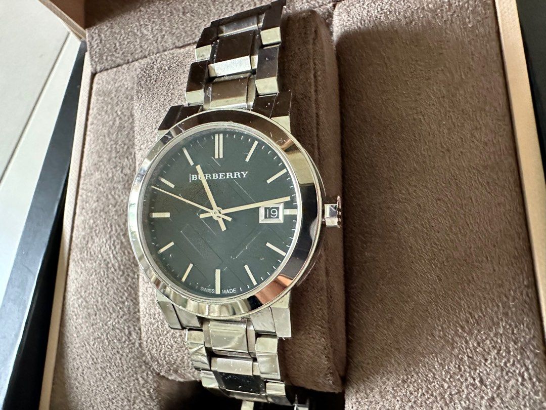 Burberry BU9101 Check Silver Tone Stainless Steel 34mm Black Dial