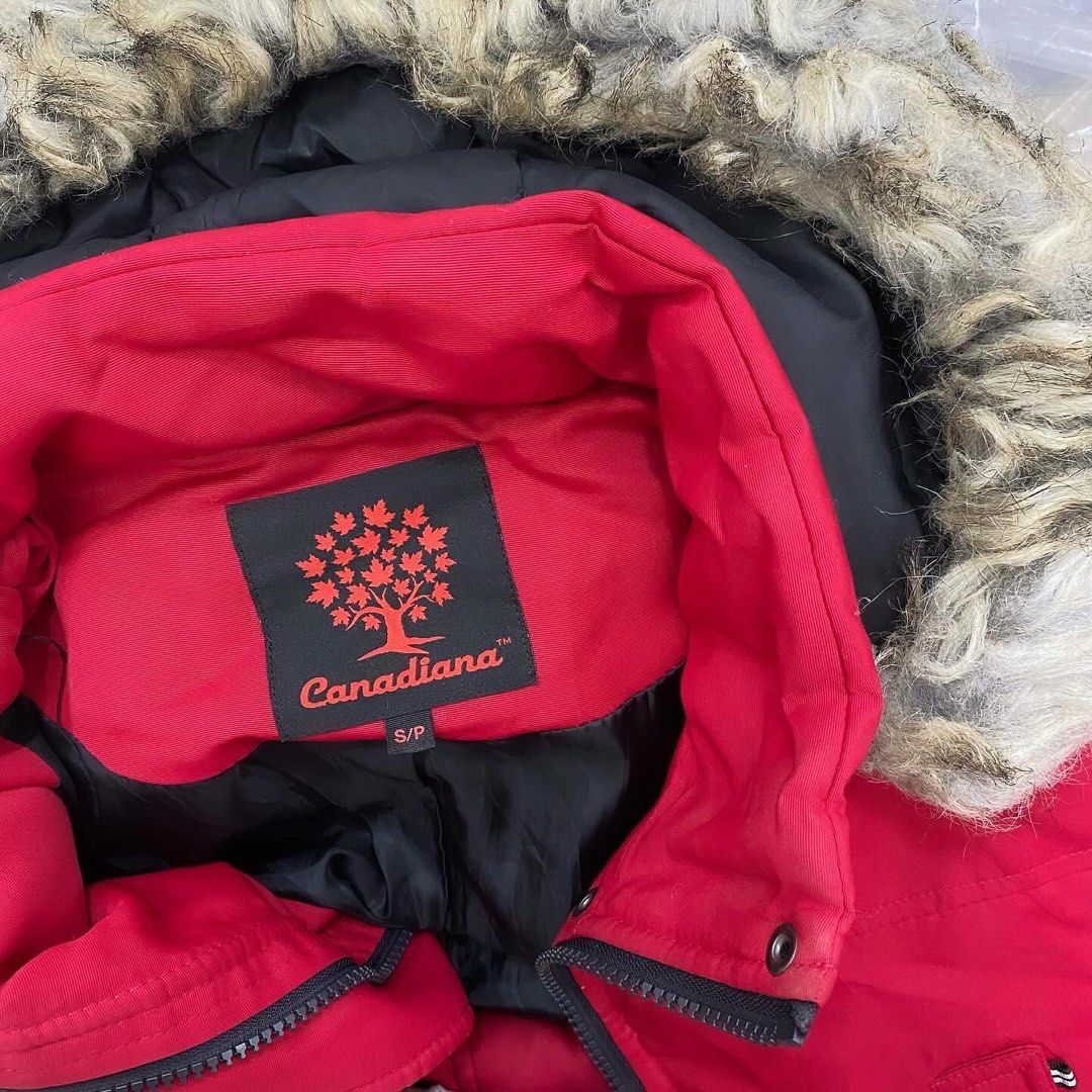Canadiana puffer w/ fur hood (red Medium to Large), Men's Fashion