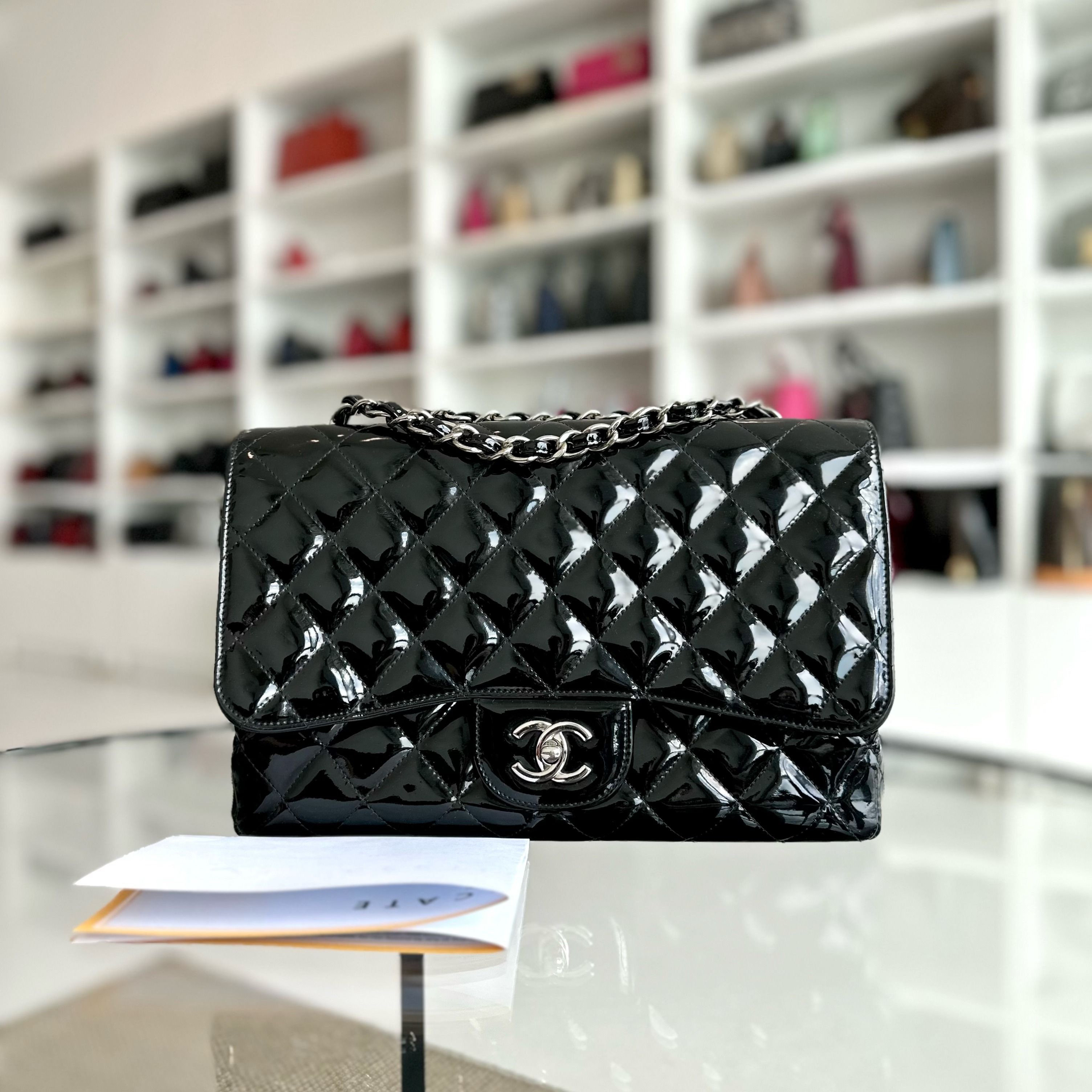 Chanel Jumbo Classic Flap Single Flap Patent Leather Black SHW No 13