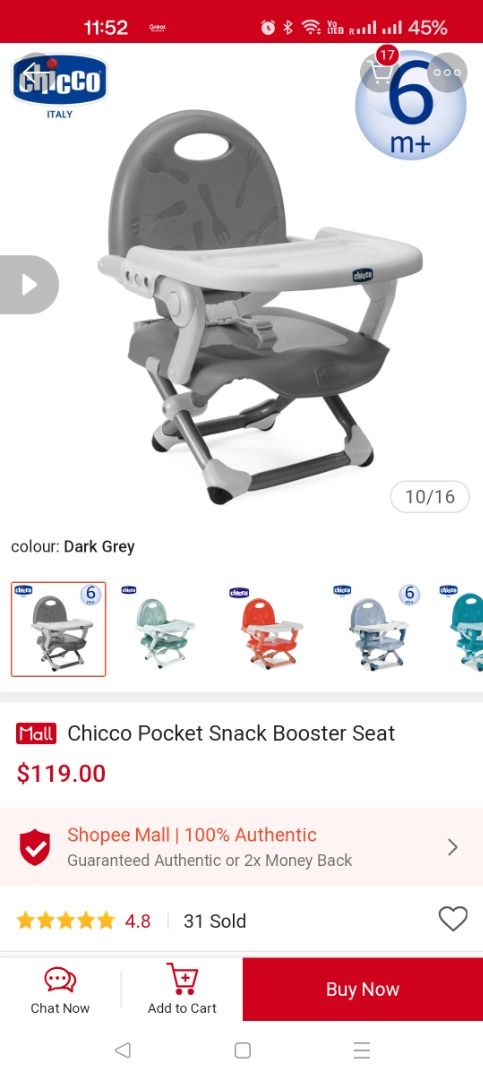 Chicco pocket snack portable high chair attach to dining chair
