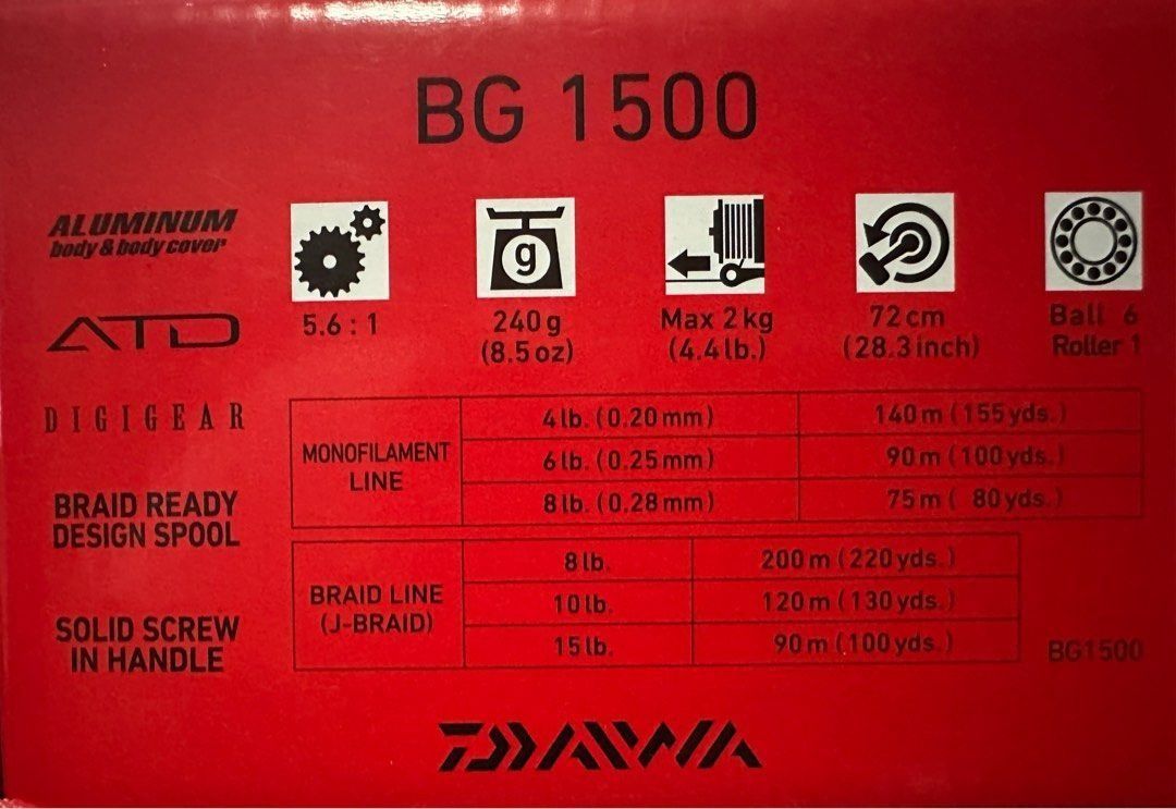Daiwa BG 1500 Spinning Reel (2016 model), Sports Equipment