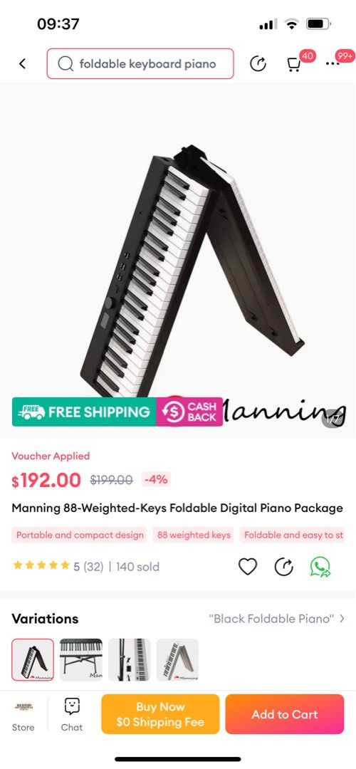 Manning 88WeightedKeys Foldable Travel Digital Piano, Hobbies & Toys