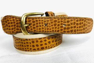 Exotic Spotted Genuine Leather on Webbing  Belt with a Solid Brass Buckle Vintage Renoma Italy