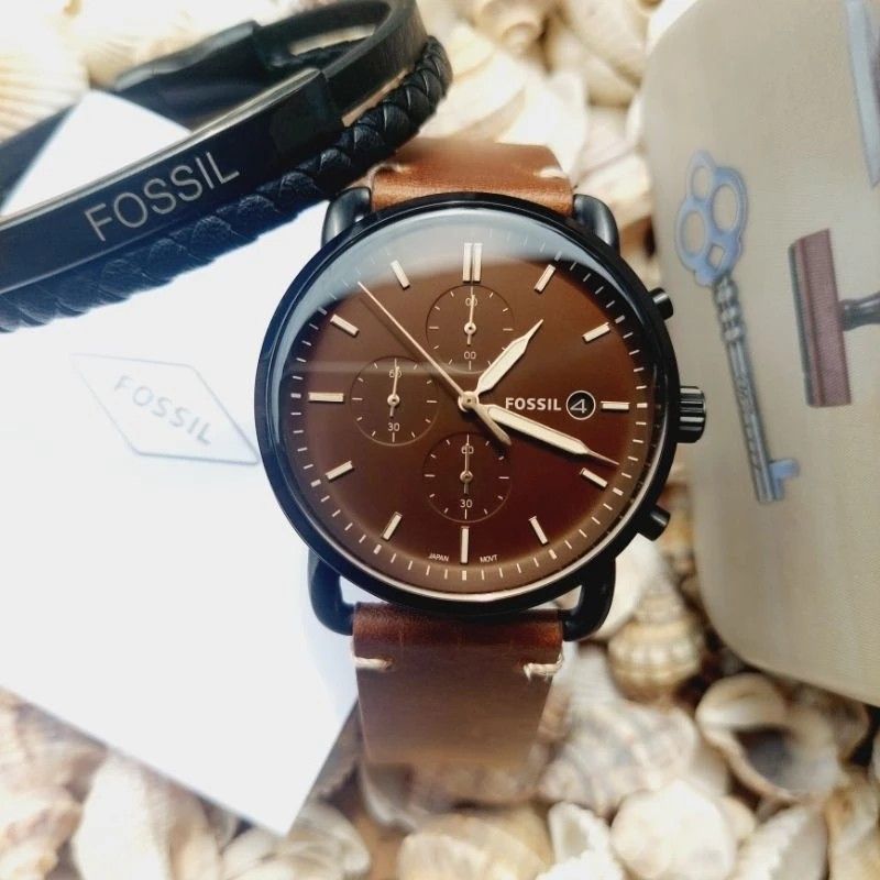 Commuter chronograph black leather on sale watch