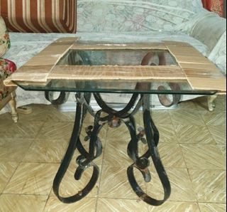 Garden table with Solid iron stand and Solid  tempered glass