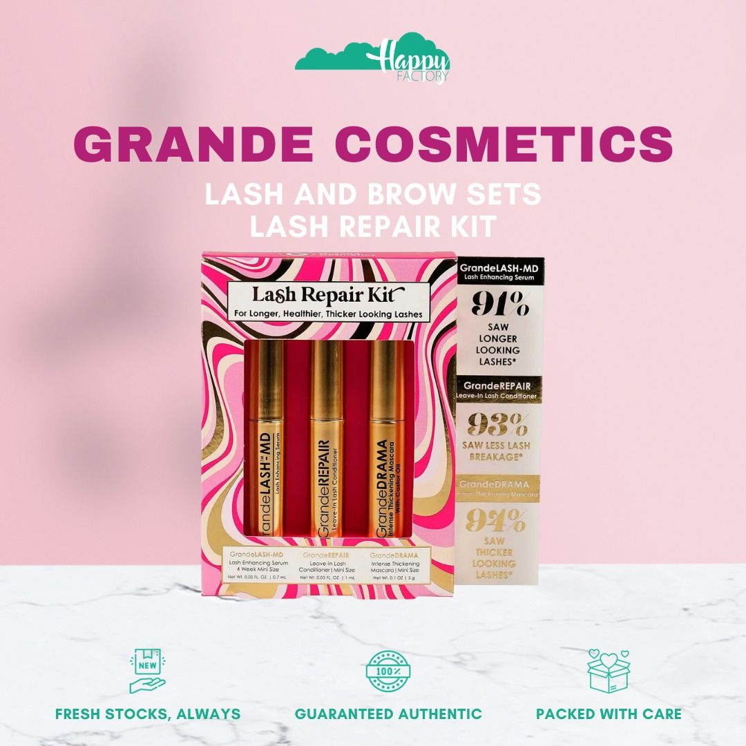 GRANDE COSMETICS Lash Repair Kit (Category: Makeup) located in Quezon City. Submitted by happyfactoryph (Listing ID 1149591997, Image 1). Description: GRANDE COSMETICS Lash Repair Kit – P2090 (from P3500) ⁣ Product Details: Did you know you naturally lose 1-2 lashes daily? Give them the extra care they need with this must-have lash fixer upper. GrandeREPAIR is an invisible leave-in conditioner that helps to protect, strengthen, fortify, and softe