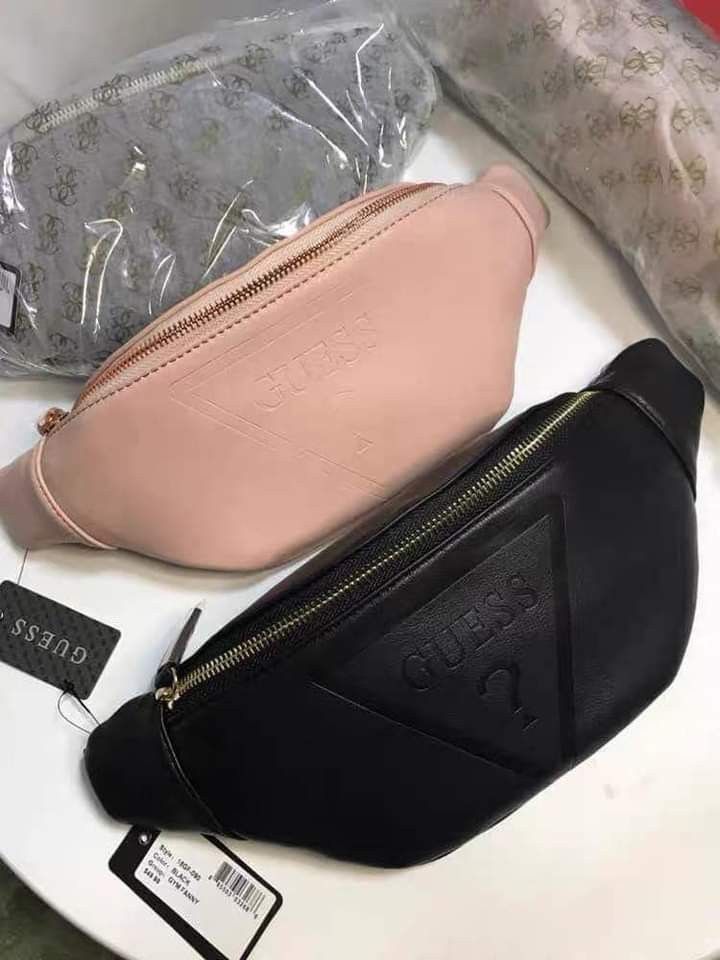 GUESS BELT BAG BLACK AND LIGHT PINK
