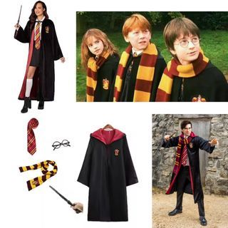 Harry Potter Hogwarts Student Cosplay Gryffindor Robe Robe Necktie Scarf Wand Glasses Uniform Unisex Costume